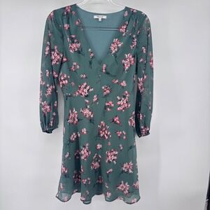 Madewell Floral‎ Dress Womens Size 4 Green Pink Long Sleeve Mini V Neck